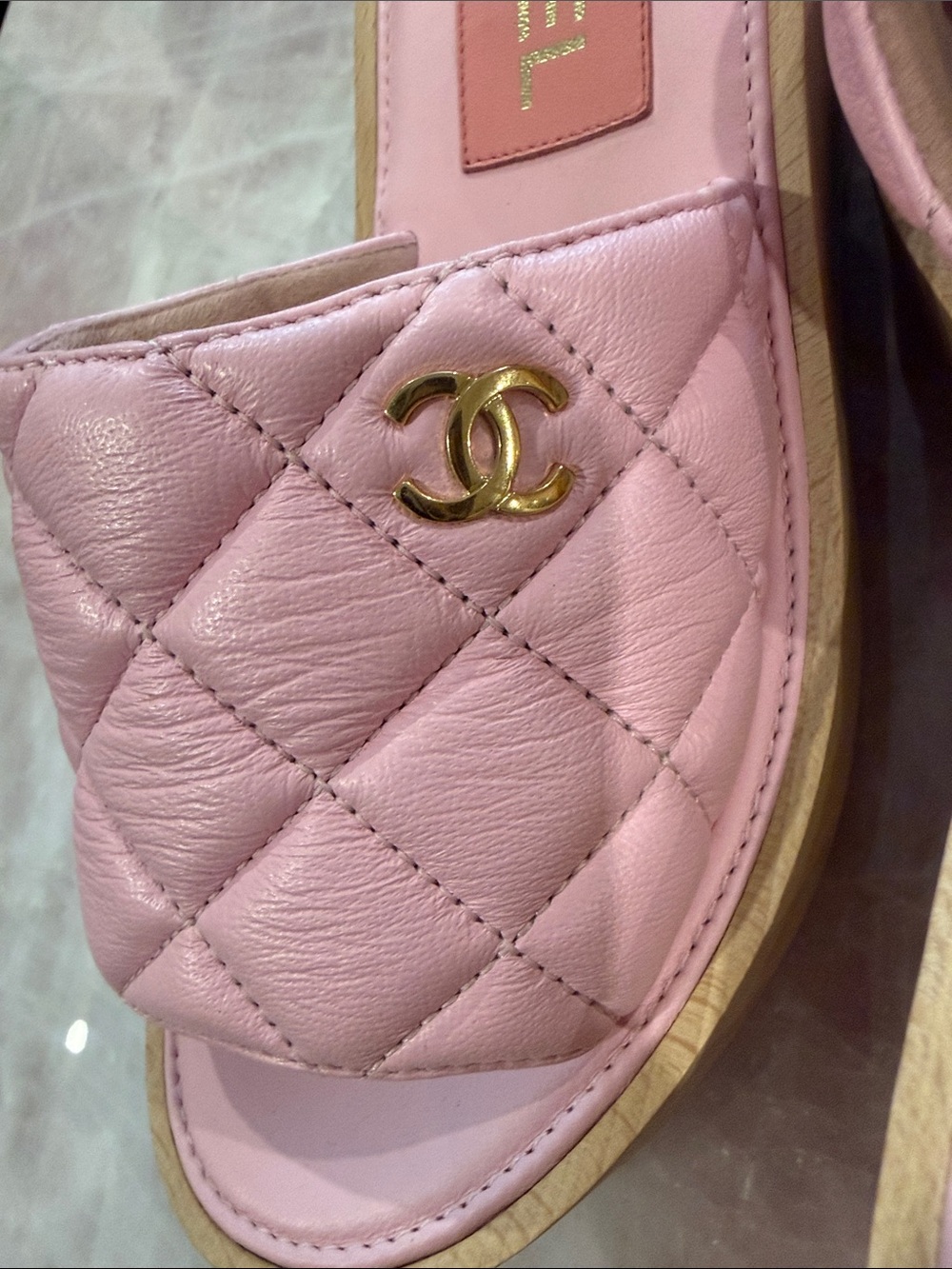 CHANEL Pink Quilted Slide Mules with Gold CC - Picture 6 of 6